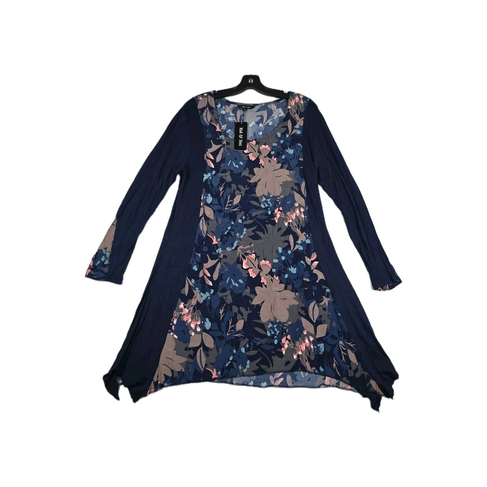 Yak & Yeti Women's Size Large Navy Blue Floral Long Sleeve Dress New